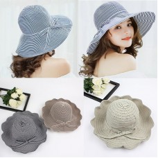 Mujer Straw Hat Bow Decoration Foldable Wide Brim Floppy Caps Beach Sun Hat K9P3  eb-33415758